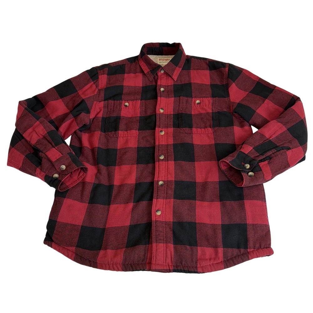 Wrangler Sherpa‎ Lined Flannel Jacket Mens Medium Red Plaid Workwear